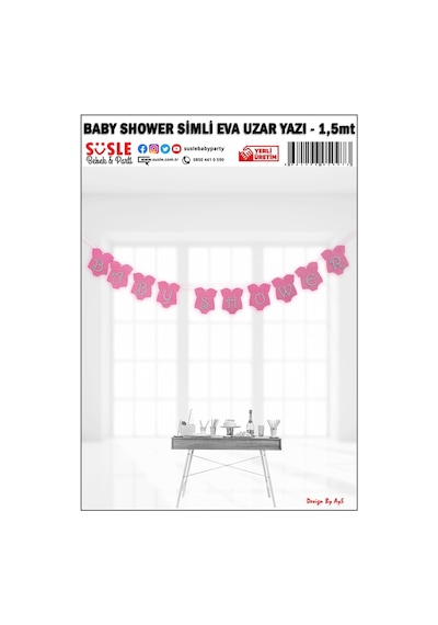 Baby Shower Simli Eva Uzar Yazı. 1.5 Mt - Pembe