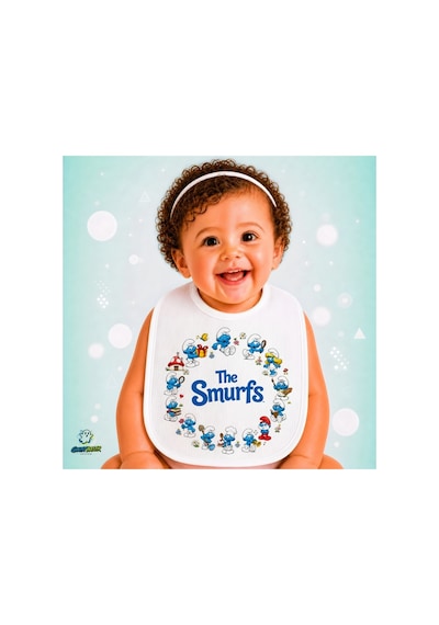 Şirinler Keten Bebek Mama Önlüğü Yumuşak - Emici - Yıkanabilir - Özel Tasarım P188 Çok Renkli