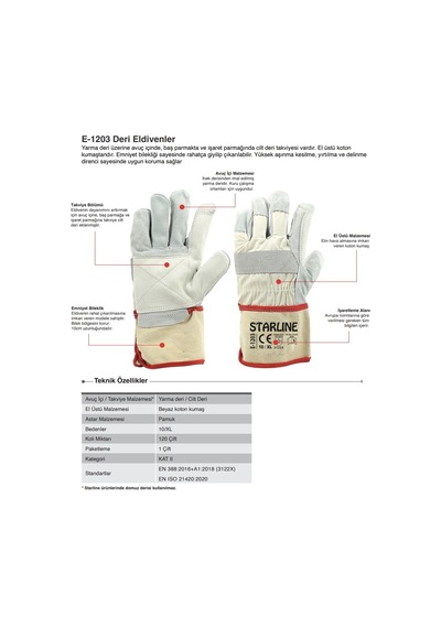 5 Çift Deri Eldiven Starline E-1203 3123x No:10 Xl