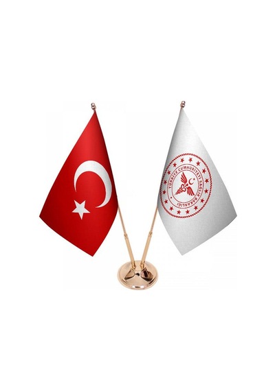 Masa Üstü Sağlık Bakanlığı Bayrağı Türk Bayrağı İkili Pirinç Dire
