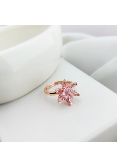 Vaoov 925 Ayar Gümüş Pembe Lotus Yüzük