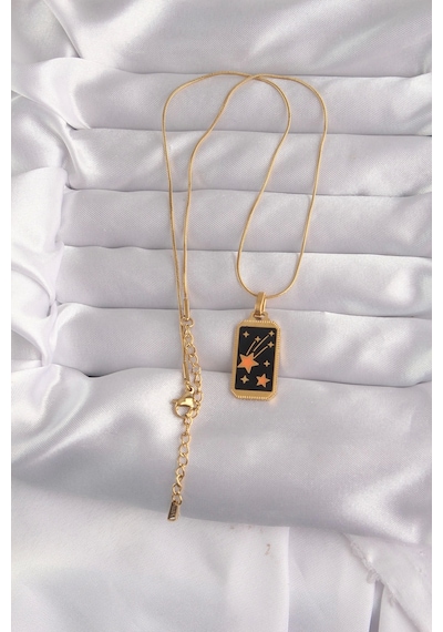 316l Çelik Gold Renk Siyah Mineli Yıldız Figür Tarot Kolye Çok Renkli