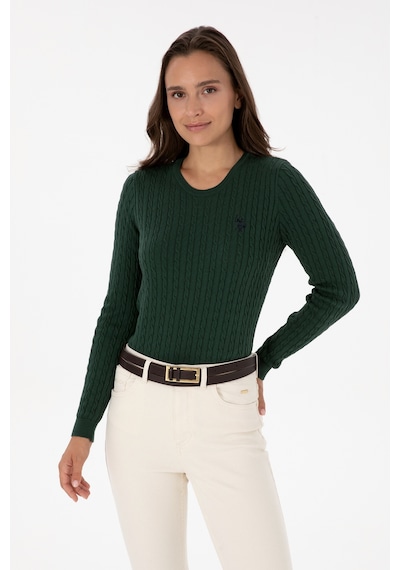 U.S. Polo Assn. Kadın Koyu Yeşil Bisiklet Yaka Basic Kazak 50313626-VR079