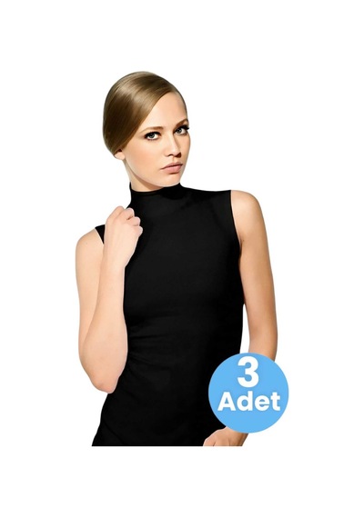 Uniquetrenders Kadın Sıfır Kollu Boğazlı Pamuklu Atlet 3'lü Set Siyah