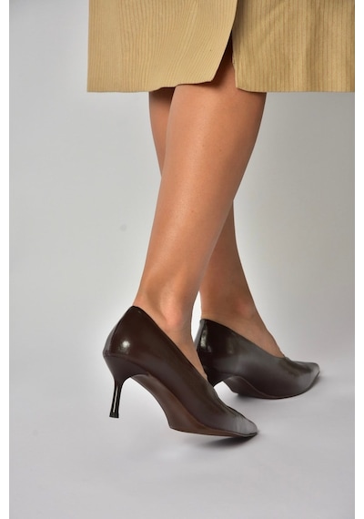 Fox Shoes Z676026060 Kahverengi Rustik İnce Topuklu Kadın Stiletto Ayakkabı