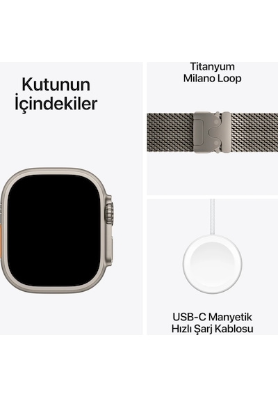 Apple Watch Ultra 2 GPS + Cellular 49 MM Natürel Titanyum Kasa ve Natürel Titanyum Milano Loop Small Akıllı Saat (Apple Türkiye Garantili)