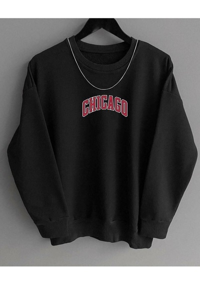 Azizi Lunavısıta Chicago Baskılı Siyah Sweat SIYAH