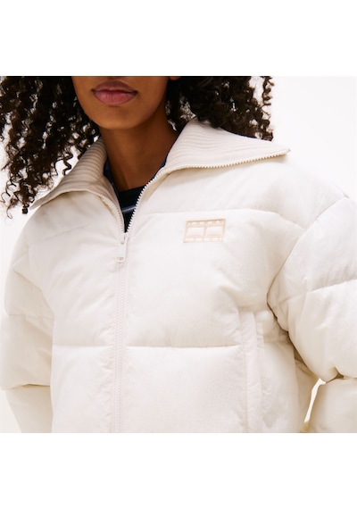 Tommy Hilfiger Crop Ribbed Detail Puffer Kadın Beyaz Mont Dw0dw21659 Beyaz