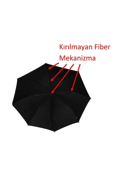 Siyah Protokol 8 Telli Fiber Şemsiye Büyük Boy Siyah