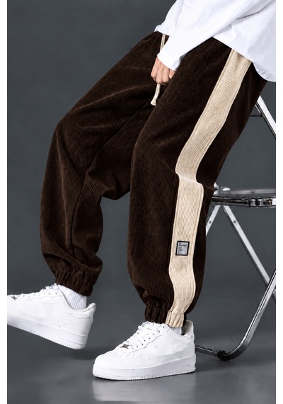 Genius Store Erkek Fitilli Kadife Pantolon Lastikli Rahat Kalıp Spor Pantolon Robalı-kadifepant Kahverengi