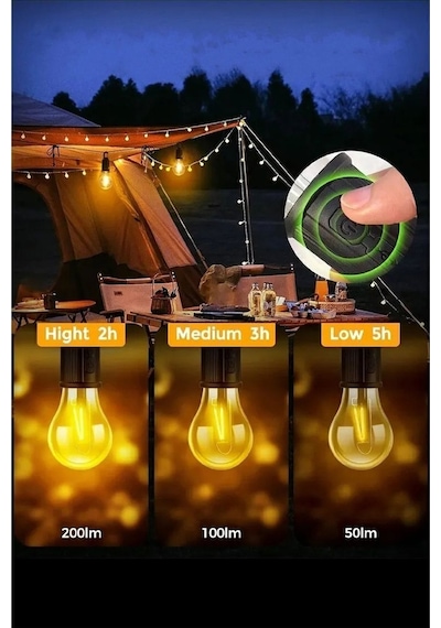 Taşınabilir Şarjlı Led Ampül Outdoor Kamp Bahçe Lambası 11w Askılı Kırılmaz Led Işık Siyah