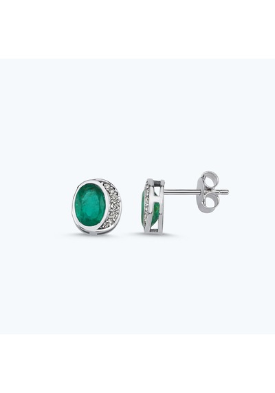 Altınbaş Pırlanta Zümrüt Oval Küpe Mdd115z-14k Beyaz
