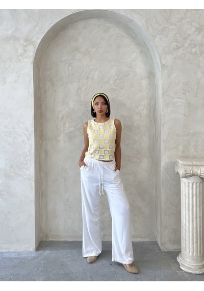 Verymoda Dama Desen Tığ İşi Toptan Bluz Sari