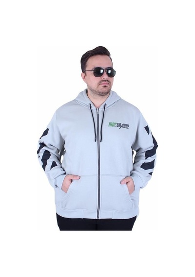 Starbattal Büyük Beden Kapüşonlu Fermuarlı 3ip Sweat Mg 25718 Grı Gri