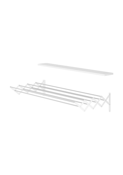 Akordiyon 120cm 9 Gözlü Metal Çamaşır Kurutmalık Askı Duvara Monte Katlanabilir Beyaz Beyaz