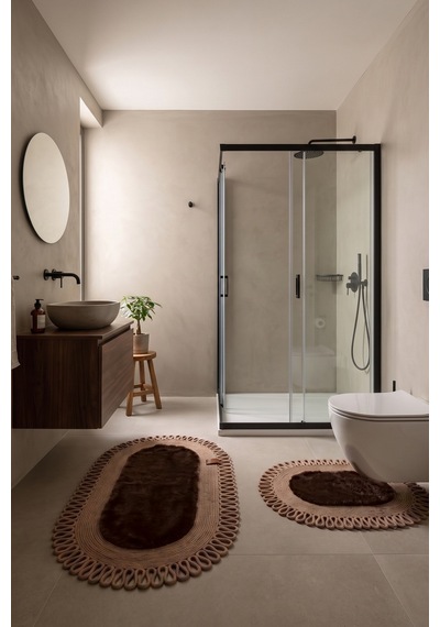 Banyo Paspası Takımı 60x100+40x60 Cm Dış Trikot Acı Kahve & Camel