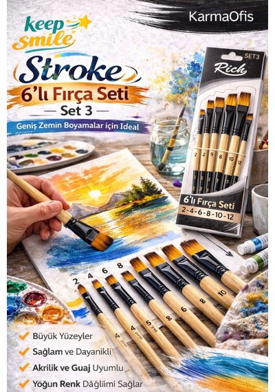 6 Lı Stroke Fırça Seti Set 3 Yan Kesik,düz Kesik,detay Fırçası Akrilik&guaj Uyumlu Profesyonel Set