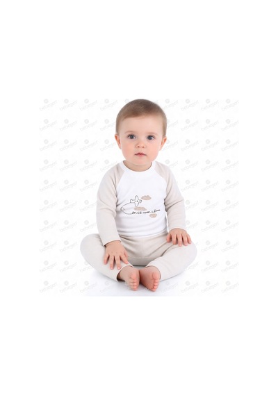 Bebegen Erkek Bebek Ekru Bej Uçak Desenli 2'li Takım Çok Renkli