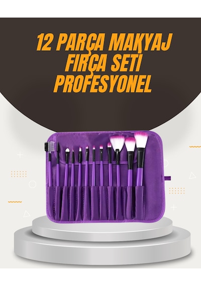 Fondöten, - 217 - Allık Ve Far Uygulamalarına Uygun 12 Parça Makyaj Fırça Takımı - Csmtex - Ergonomik Saplı
