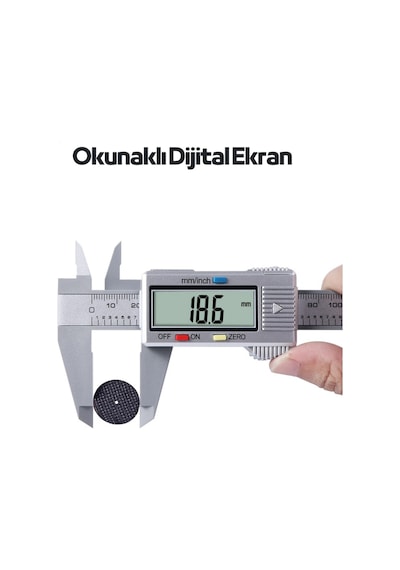 150 Mm Karbon Fiber Dijital Kumpas - Gümüş - Pil + Yedek Pil Dahil