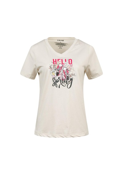 2as Alone Baskılı V Yaka Kadın T-shirt 402 Kum