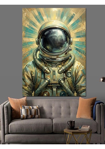 Güneş Işınları Altında Modern Astronot Dekoratif Kanvas - Mdf Ahşap Tablo