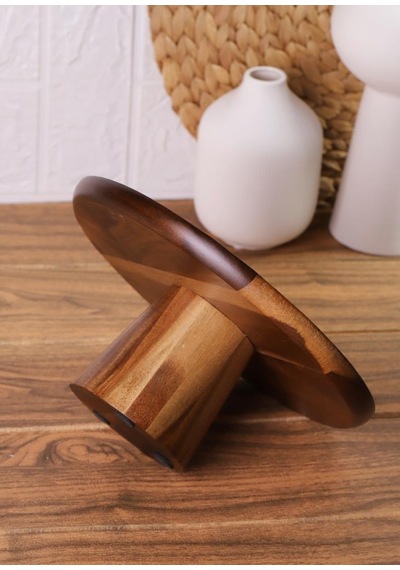 Mien Akasya Ağacından Yuvarlak Ahşap Sunumluk Pasta Servis Tabağı 25cm Ahşap