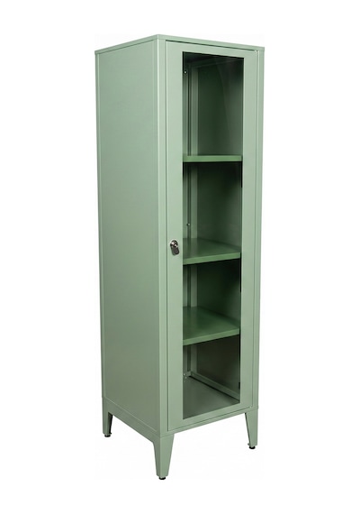 Alfafonet Ziglat Serisi Kilitli Metal Home Office Dolabı Cam Kapaklı Yeşil Ral 6018 450x1500x450 Mm