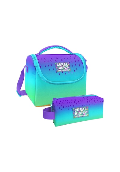 Coral High Mor Lila Renk Geçişli Desenli Kız Çocuk Isı Yalıtımlı Beslenme Çantası Ve Kalemlik Seti
