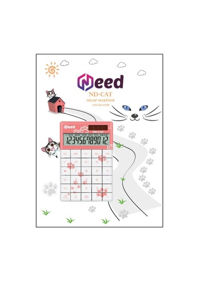 Pembe Kedi Pati Desenli Hesap Makinesi Genel