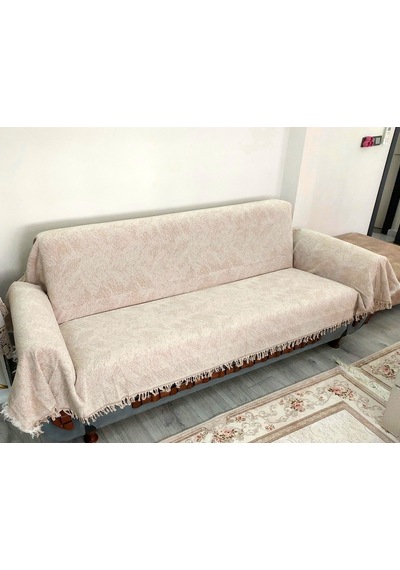 Pamuklu Kaymaz Alaca Maxi Boy Kolları Kapatan Koltuk Örtüsü 170x320 -bej Bej