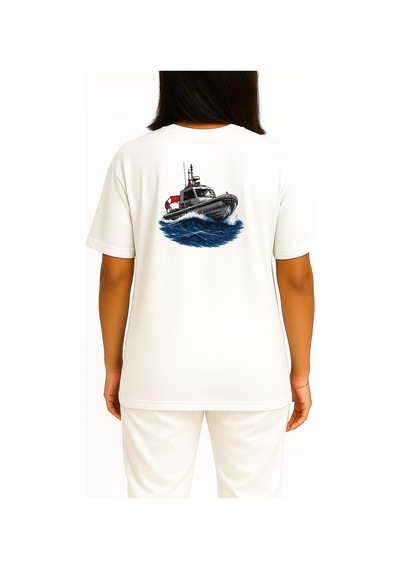 Bahriyeli Collection Oversize Kb4319 Sahil Güvenlik Botu Cep Ve Sırt Baskılı Unisex T-shirt Beyaz