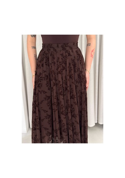 Winmoda34 Kadın Beli Lastikli Tül Baskılı Etek İçi Astarlı Asimetrik Kesim Kahverengi Winmoda34 Kadın Beli Lastikli Tül Baskılı Etek İçi Astarlı Asimetrik Kesim Kahverengi