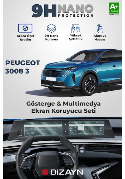 S-dizayn Peugeot 3008 3 10 İnç 9h Nano Gösterge Ve Multimedya Ekran Koruyucu Parlak 2024 Üzeri A+