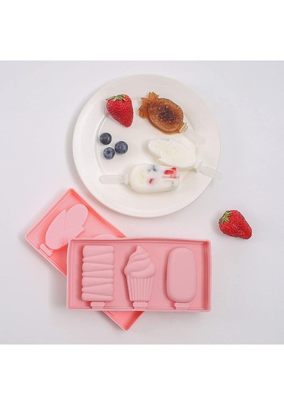 Silikon Dondurma Kalıbı 3'lü Ve 15 Adet Dondurma Çubuğu Goldcakes