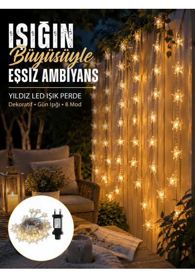 Dekoratif Yıldız Led Aydınlatma 20 Ledli 5 Metre Günışığı Yeni Ne