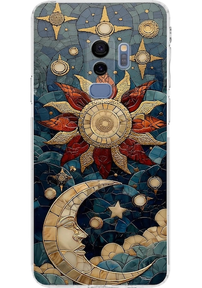 Printify Samsung Galaxy S9 Plus İle Uyumlu Vitray Sol Ve Luna Tasarımlı Şeffaf Silikon Kılıf Şeffaf