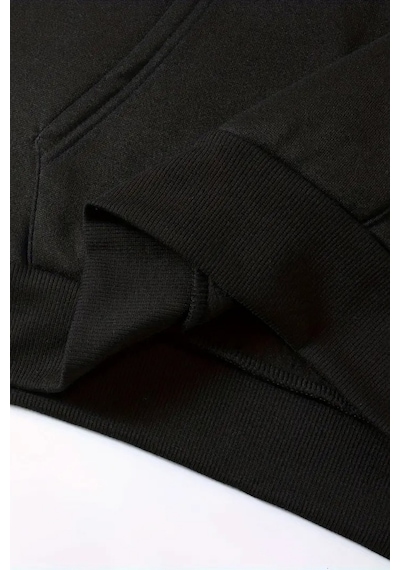 Unisex Siyah Good Vibes Sırt Baskılı Eşofman Kapüşon- Kışlık Şardonlu Kumaş Siyah