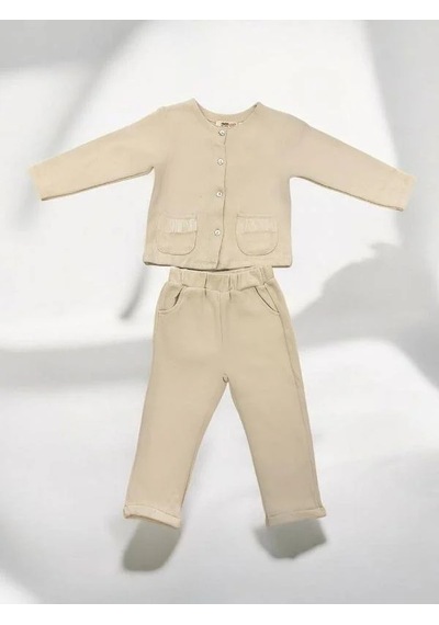 Zekids Kız Bebek Kışlık Kaşkorse Hırkalı Pantolonlu Takım-14425 Bej