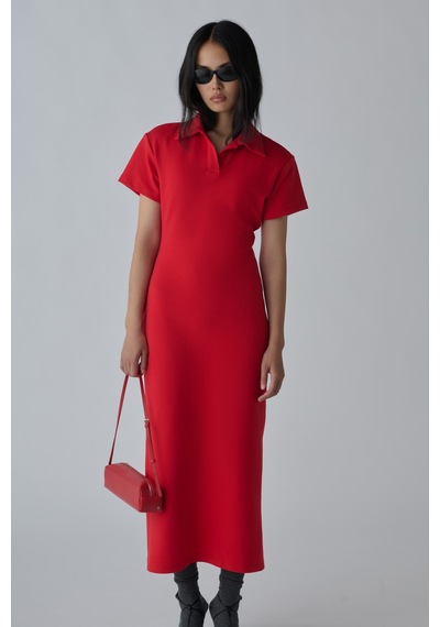 Suud Collection Kırmızı Raine Polo Yaka Elbise