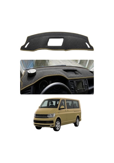 Volkswagen - Transporter T6 2015-2021 Uyumlu Torpido Koruma Kılıfı - Taba Şeritli