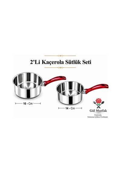 Gül Mutfak 2 Li Sütlük Ve Sosluk 16 Cm 14 Cm - Çok Amaçlı Yumurta Haşlama Ve Sos Tenceresi - Paslanmaz Çelik