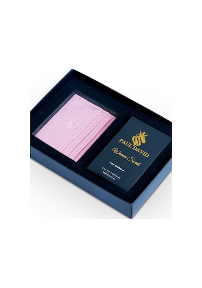 Hediyelik Set Özel Kadın Edp Parfüm Ve Pembe Deri Kartlık- Elma, Nilüfer, Yasemin Notalari, K-289 Amber