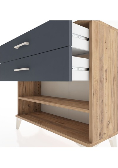 Arges Şifonyer Tek Raflı 2 Çekmeceli 88x30x80 Çam-antrasit Atlas Çam