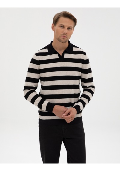 Pierre Cardin Siyah Slim Fit Keten Karışımlı Apaş Yaka Triko Kazak 50315949-vr046
