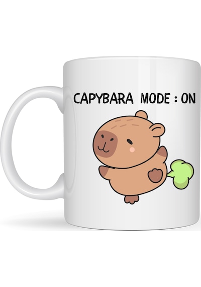 Capybara Mode On Yazılı Komik Tasarım Kupa Model 238 Sevimli Baskılı Seramik Kahve Kupası Diğer