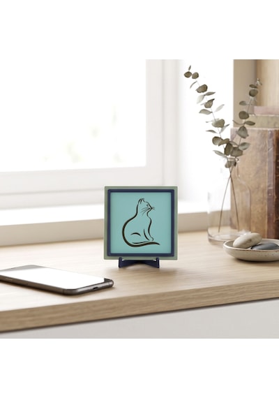 Modern Çizgilerle Kedi Objesi, Sevdikleriniz İçin Çok Özel Ve Kalıcı Bir Armağan 10x10 Cm