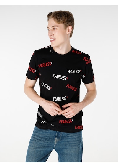 Colin's Colins Regular Fit Bisiklet Yaka Baskılı Siyah Erkek Kısa Kol Tişört Cl1064700 Siyah