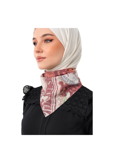 Zaytoon Filistin Eski Görüntü Yaşlanmış Ellele Kırmızı Dijital Baskılı Küçük Fular 45 45 Unisex S100052 Beyaz-kırmızı