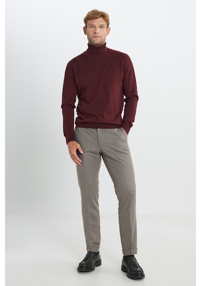AC&Co / Altınyıldız Classics Erkek Bordo Pamuklu Standart Fit Normal Kesim Tam Balıkçı Yaka Jakarlı Triko Kazak Bordo